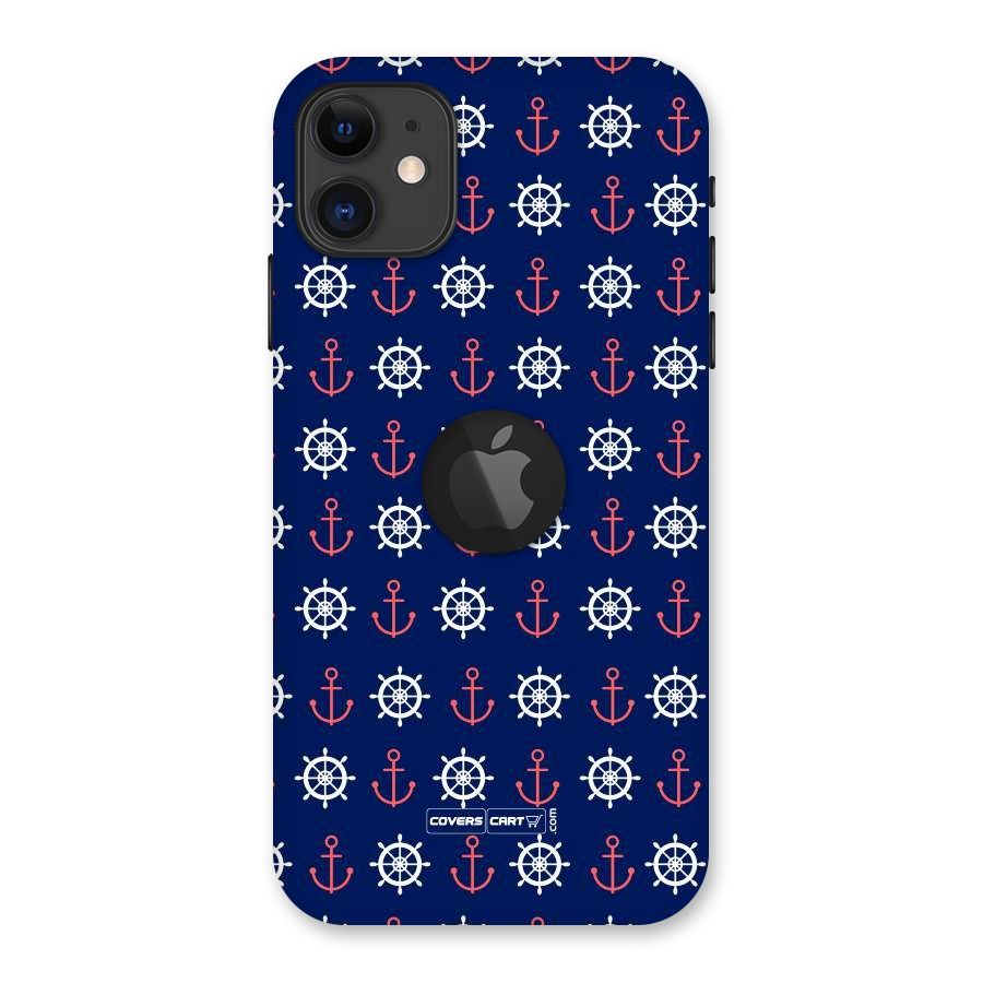 Anchor Pattern Blue Back Case for iPhone 11 Logo Cut
