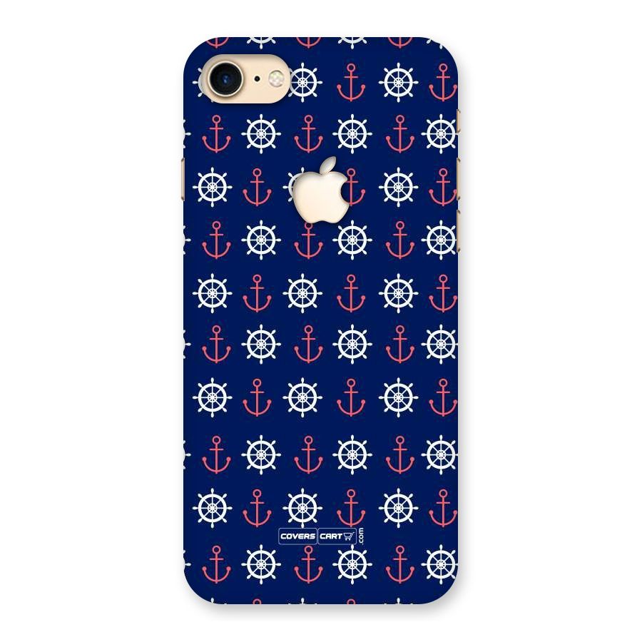 Anchor Pattern Blue Back Case for iPhone 7 Apple Cut