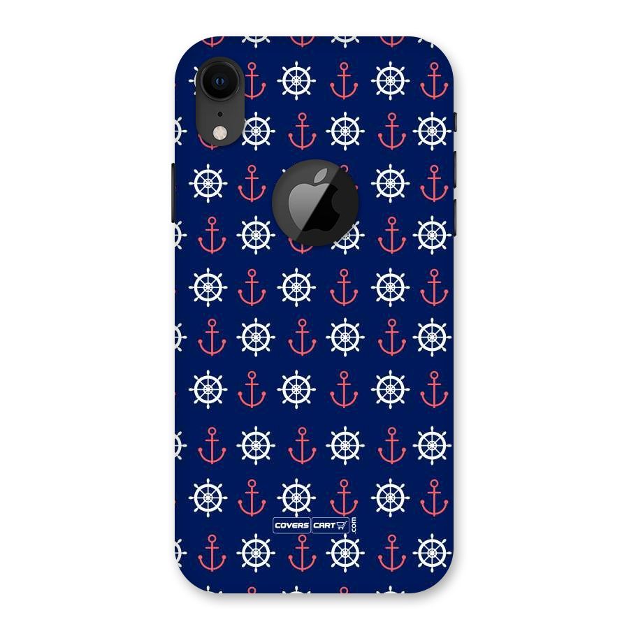 Anchor Pattern Blue Back Case for iPhone XR Logo Cut