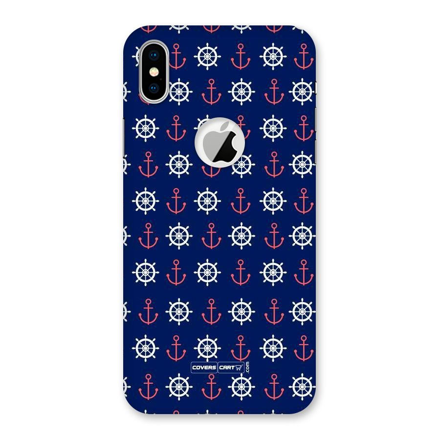 Anchor Pattern Blue Back Case for iPhone X Logo Cut