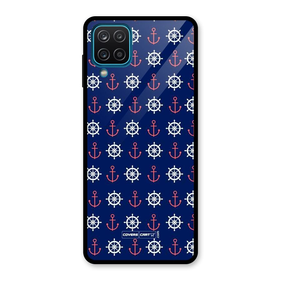 Anchor Pattern Blue Glass Back Case for Galaxy A12