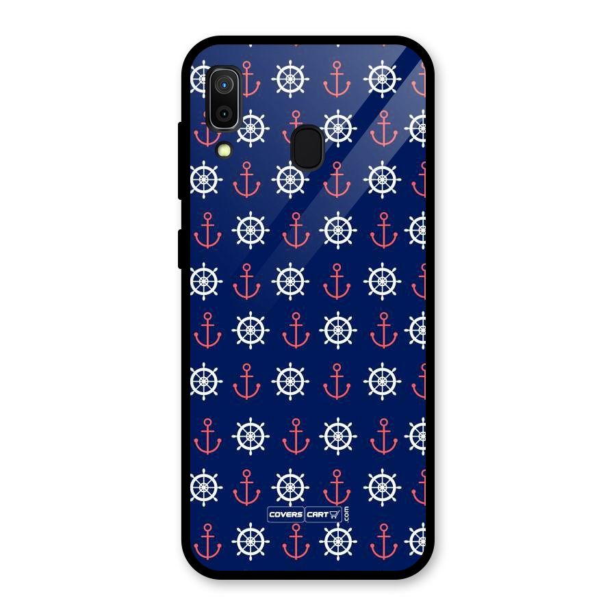 Anchor Pattern Blue Glass Back Case for Galaxy A30