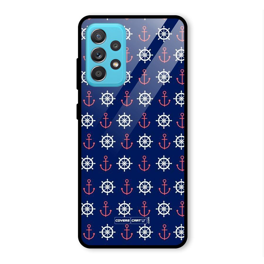 Anchor Pattern Blue Glass Back Case for Galaxy A52