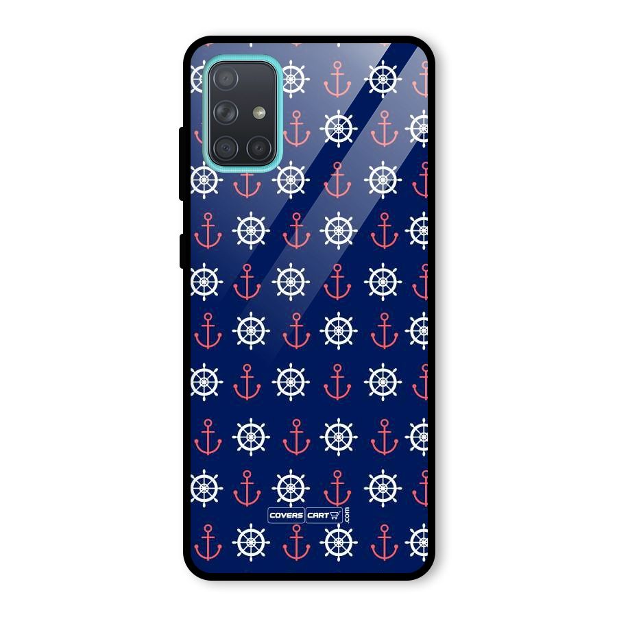 Anchor Pattern Blue Glass Back Case for Galaxy A71