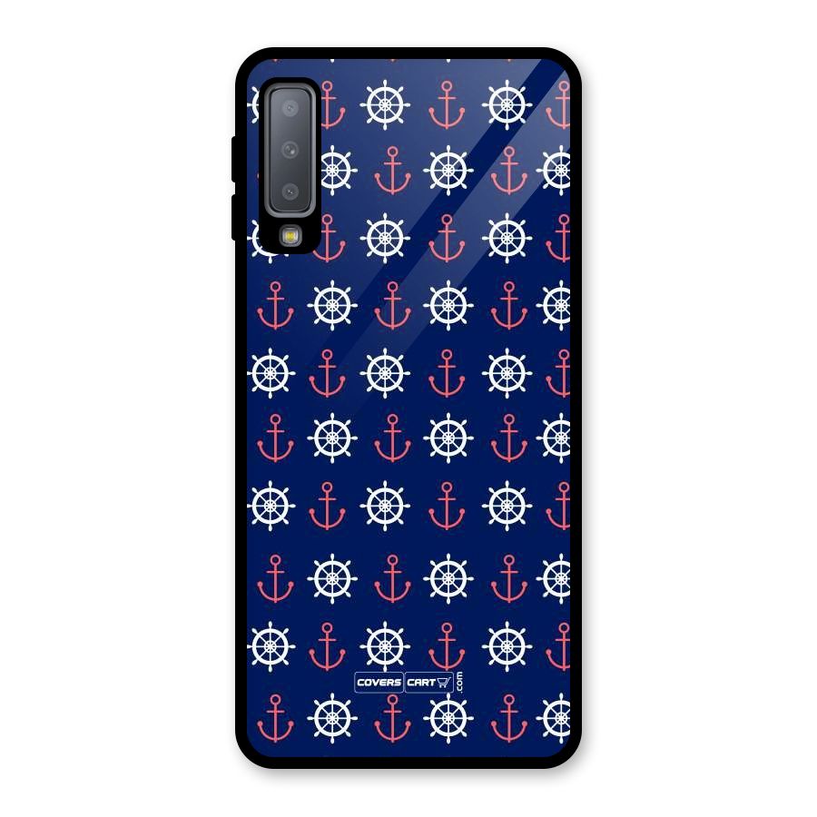 Anchor Pattern Blue Glass Back Case for Galaxy A7 (2018)