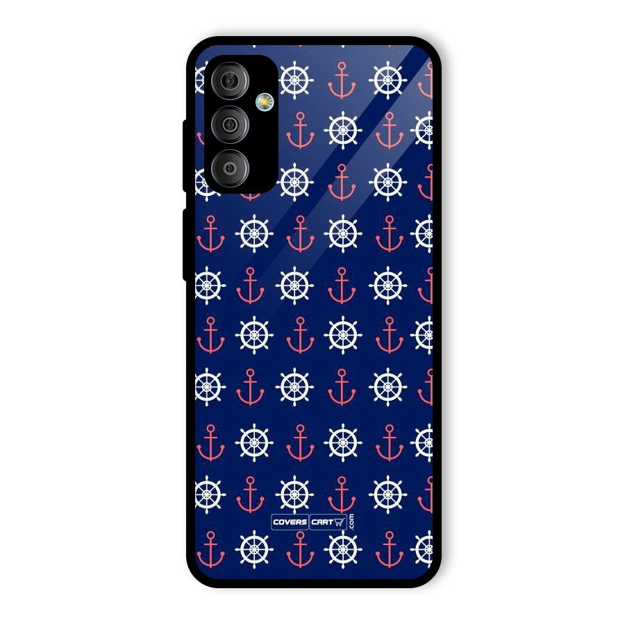 Anchor Pattern Blue Glass Back Case for Galaxy F23