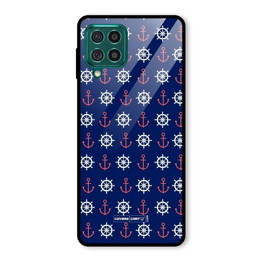 Anchor Pattern Blue Glass Back Case for Galaxy F62