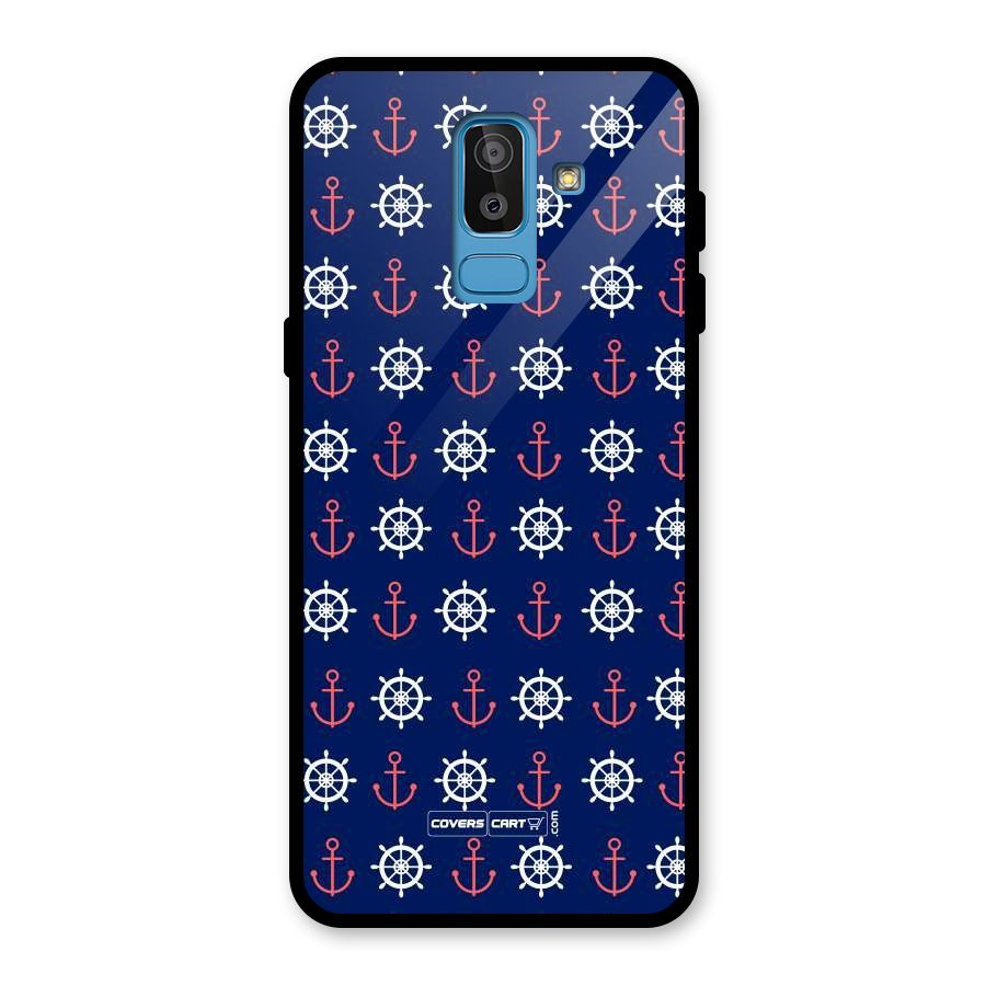 Anchor Pattern Blue Glass Back Case for Galaxy J8
