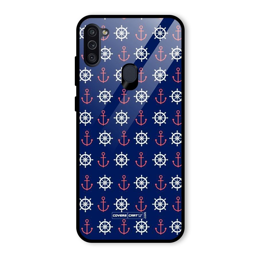 Anchor Pattern Blue Glass Back Case for Galaxy M11