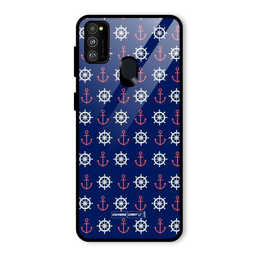 Anchor Pattern Blue Glass Back Case for Galaxy M30s