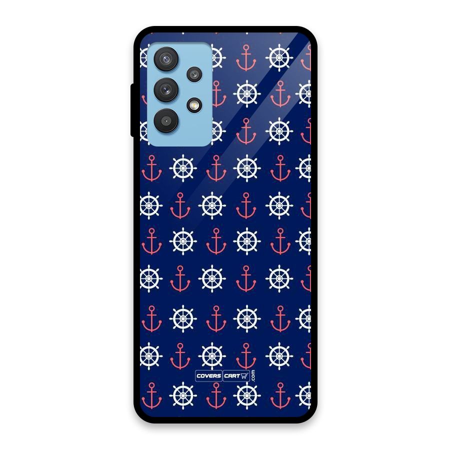 Anchor Pattern Blue Glass Back Case for Galaxy M32 5G