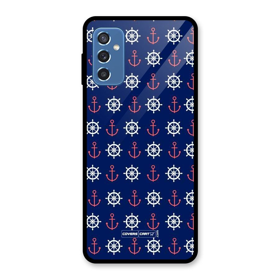 Anchor Pattern Blue Glass Back Case for Galaxy M52 5G