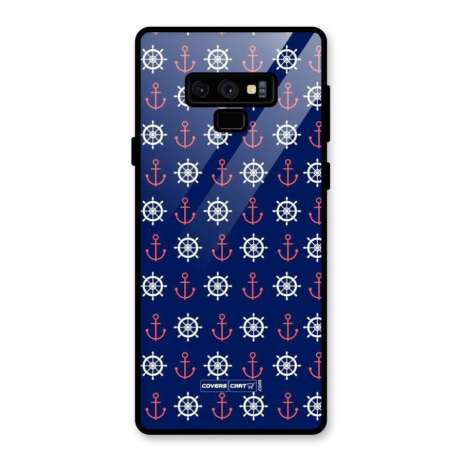 Anchor Pattern Blue Glass Back Case for Galaxy Note 9