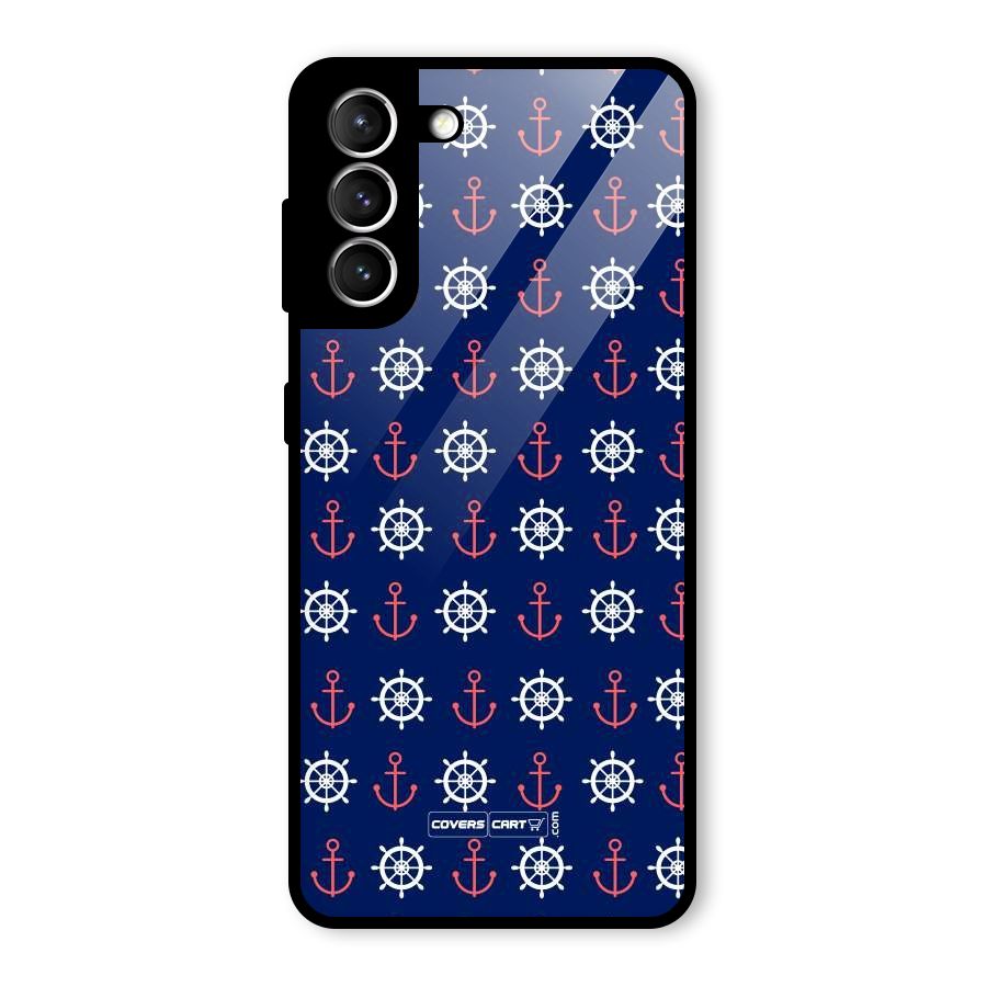 Anchor Pattern Blue Glass Back Case for Galaxy S21 5G