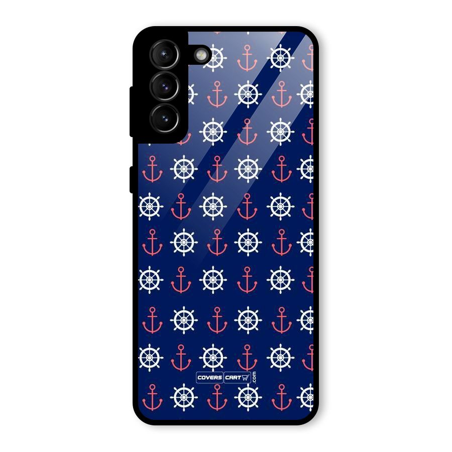 Anchor Pattern Blue Glass Back Case for Galaxy S21 Plus