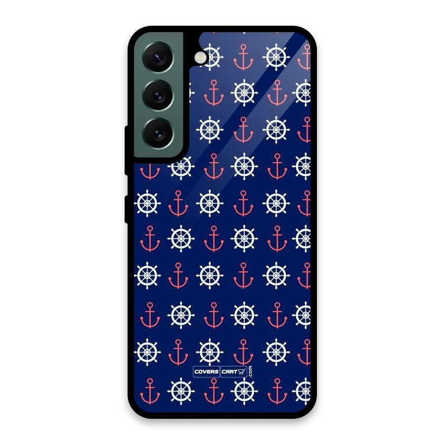 Anchor Pattern Blue Glass Back Case for Galaxy S22 5G