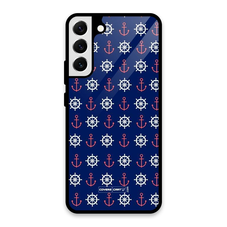 Anchor Pattern Blue Glass Back Case for Galaxy S22 Plus 5G