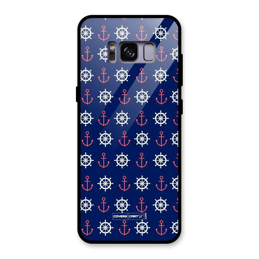 Anchor Pattern Blue Glass Back Case for Galaxy S8
