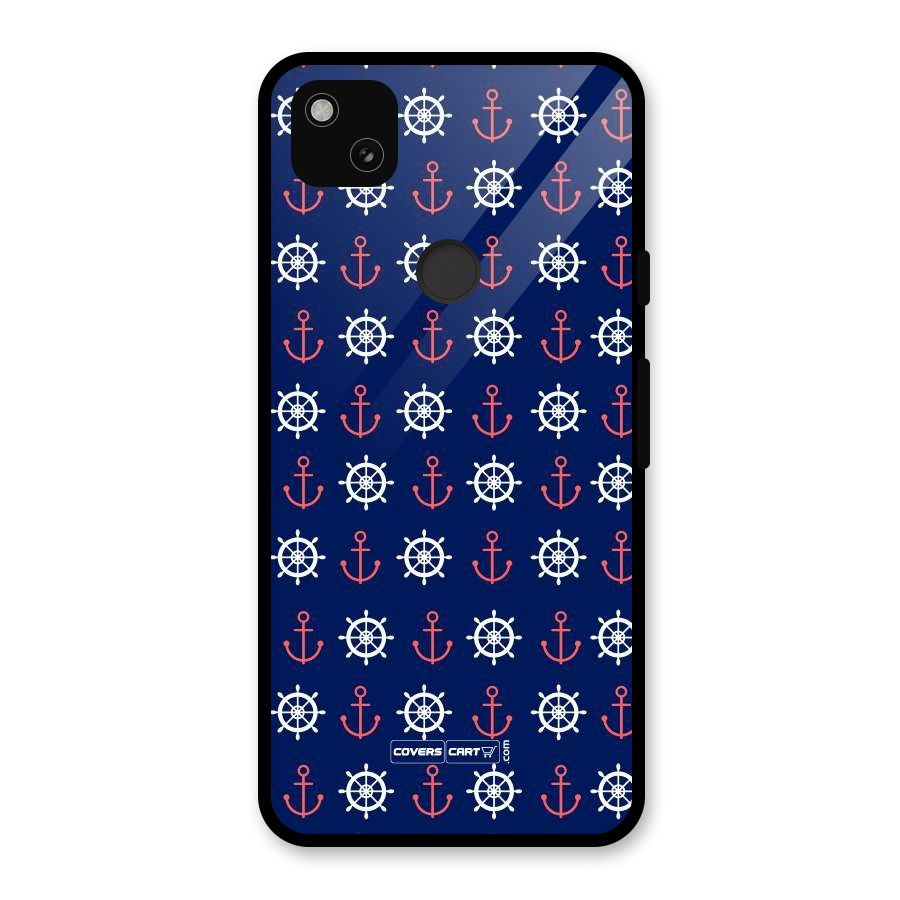 Anchor Pattern Blue Glass Back Case for Google Pixel 4a