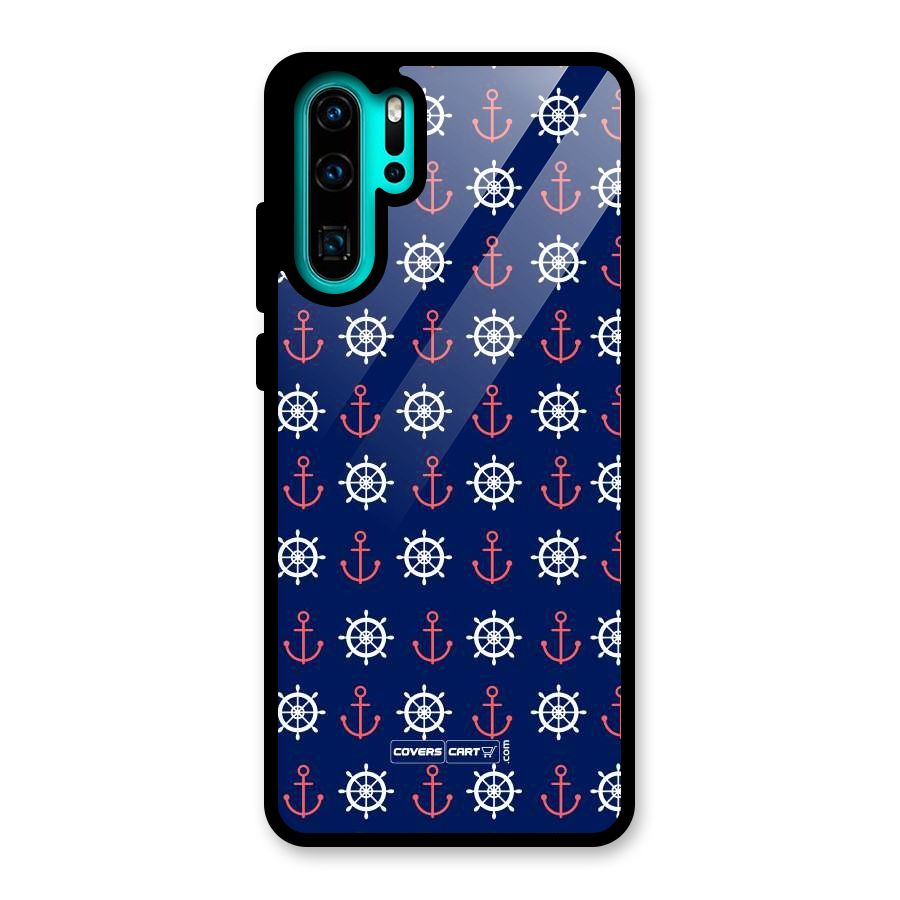 Anchor Pattern Blue Glass Back Case for Huawei P30 Pro