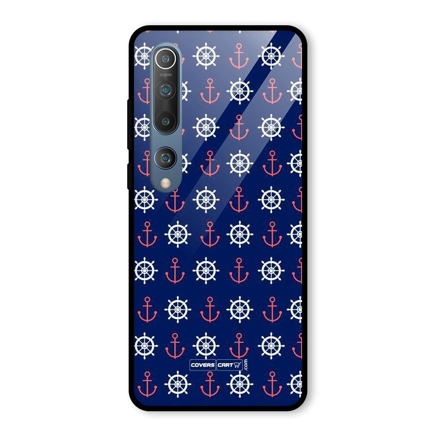 Anchor Pattern Blue Glass Back Case for Mi 10