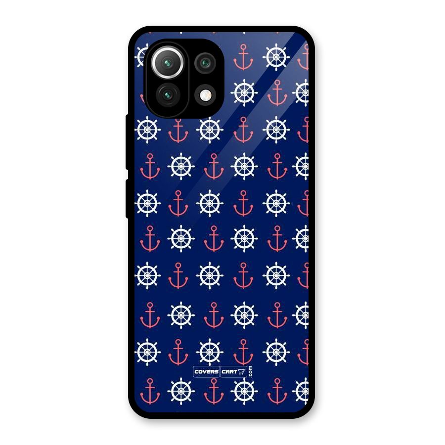 Anchor Pattern Blue Glass Back Case for Mi 11 Lite
