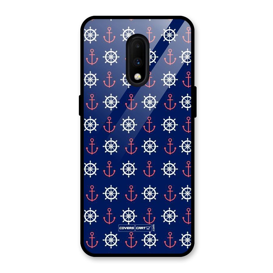 Anchor Pattern Blue Glass Back Case for OnePlus 7