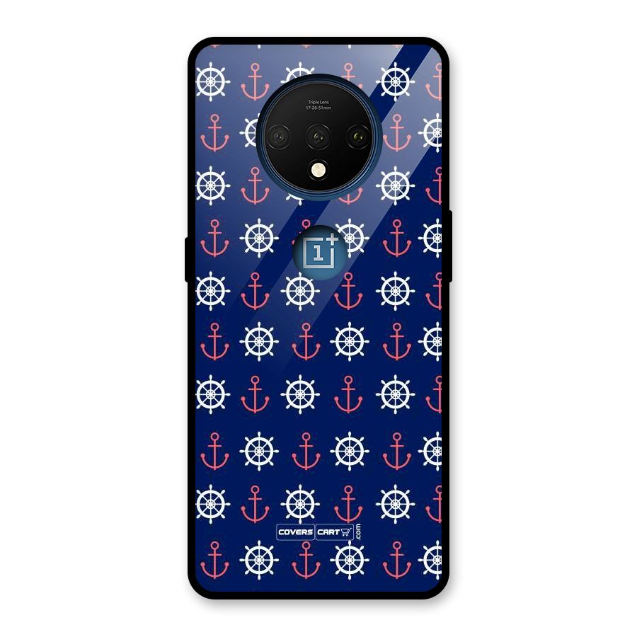 Anchor Pattern Blue Glass Back Case for OnePlus 7T
