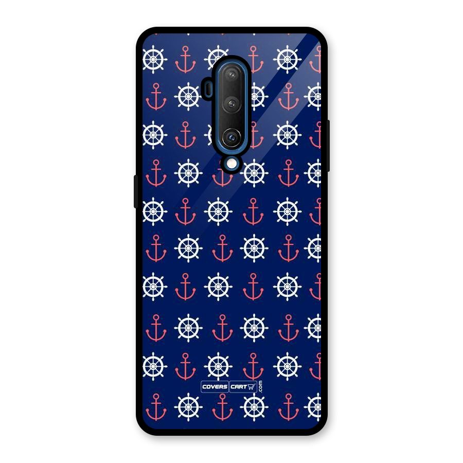 Anchor Pattern Blue Glass Back Case for OnePlus 7T Pro