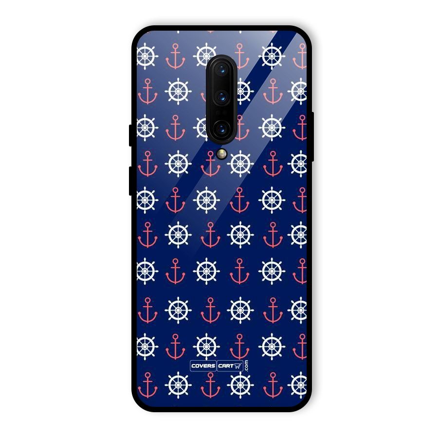 Anchor Pattern Blue Glass Back Case for OnePlus 7 Pro