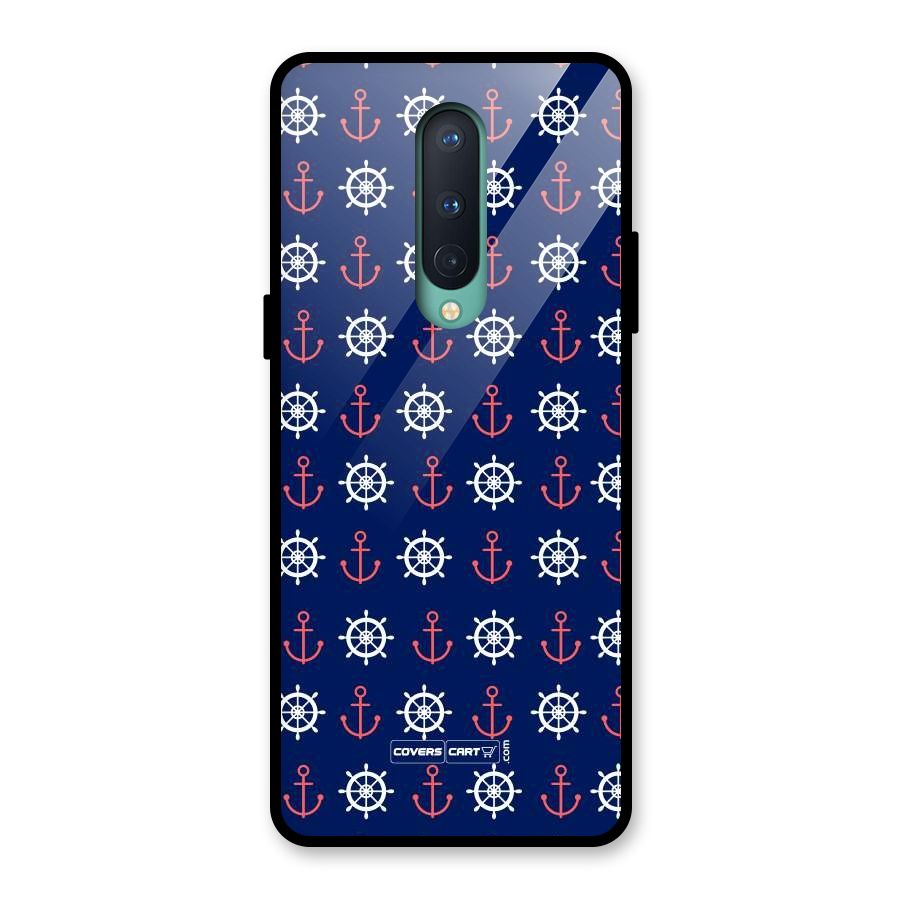 Anchor Pattern Blue Glass Back Case for OnePlus 8