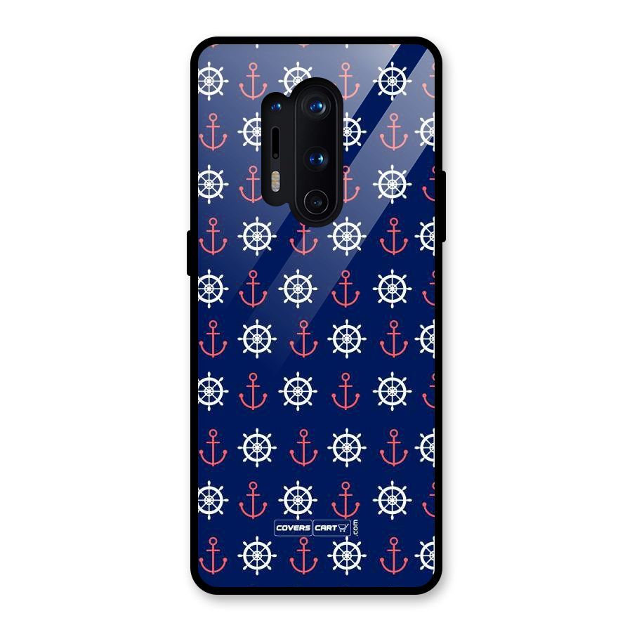 Anchor Pattern Blue Glass Back Case for OnePlus 8 Pro