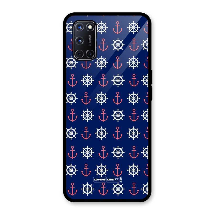 Anchor Pattern Blue Glass Back Case for Oppo A52