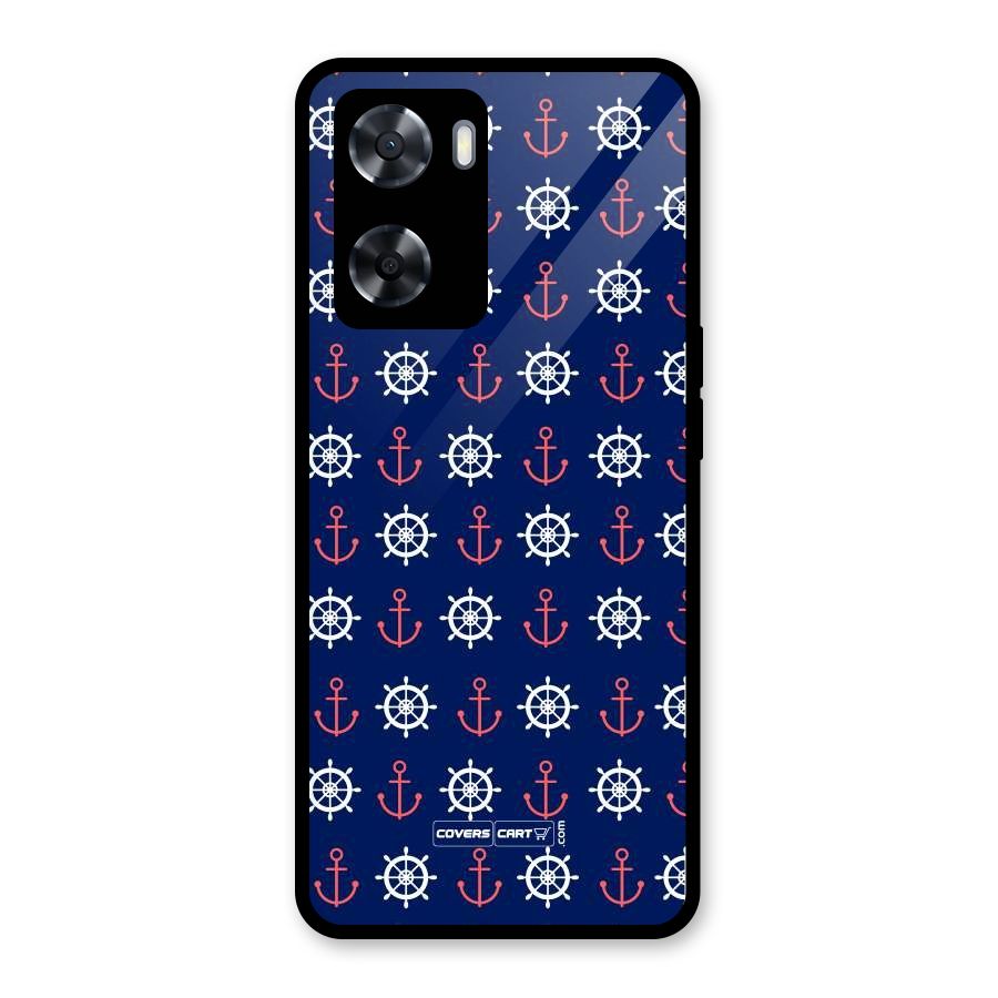 Anchor Pattern Blue Glass Back Case for Oppo A57 2022