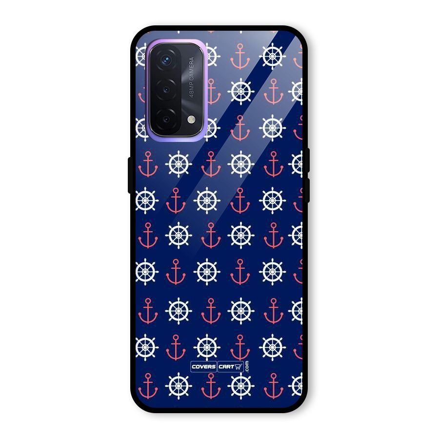 Anchor Pattern Blue Glass Back Case for Oppo A74 5G