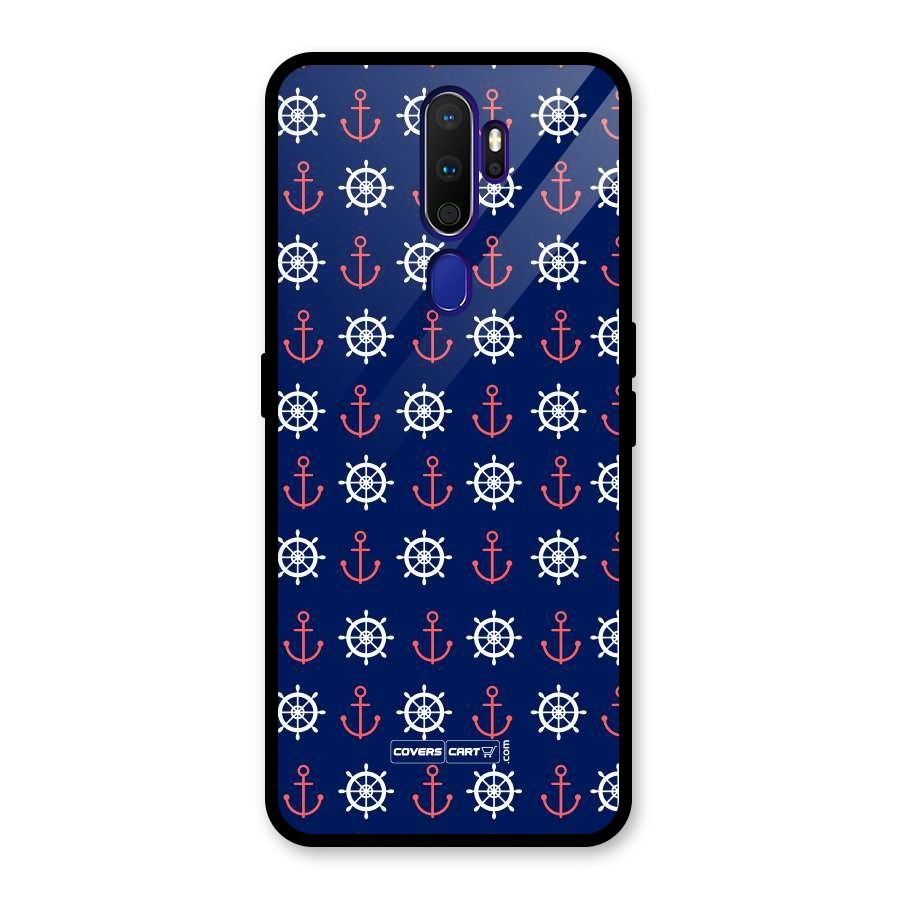 Anchor Pattern Blue Glass Back Case for Oppo A9 (2020)