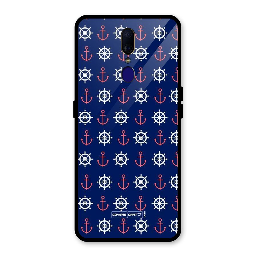 Anchor Pattern Blue Glass Back Case for Oppo F11