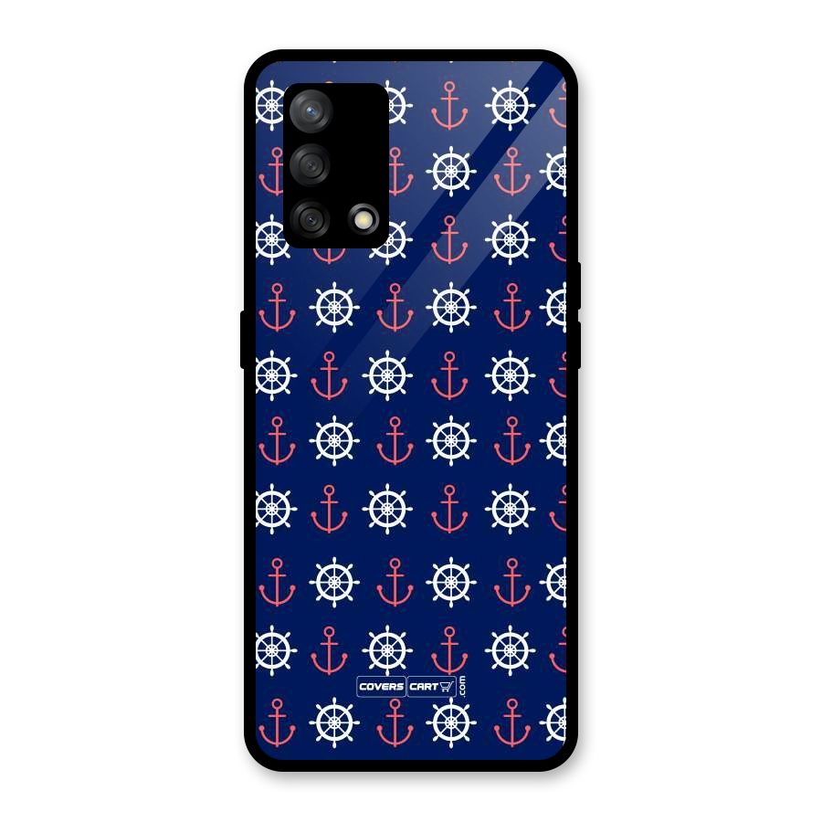 Anchor Pattern Blue Glass Back Case for Oppo F19