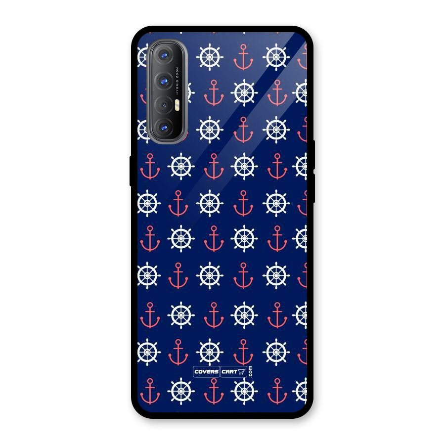 Anchor Pattern Blue Glass Back Case for Oppo Reno3 Pro