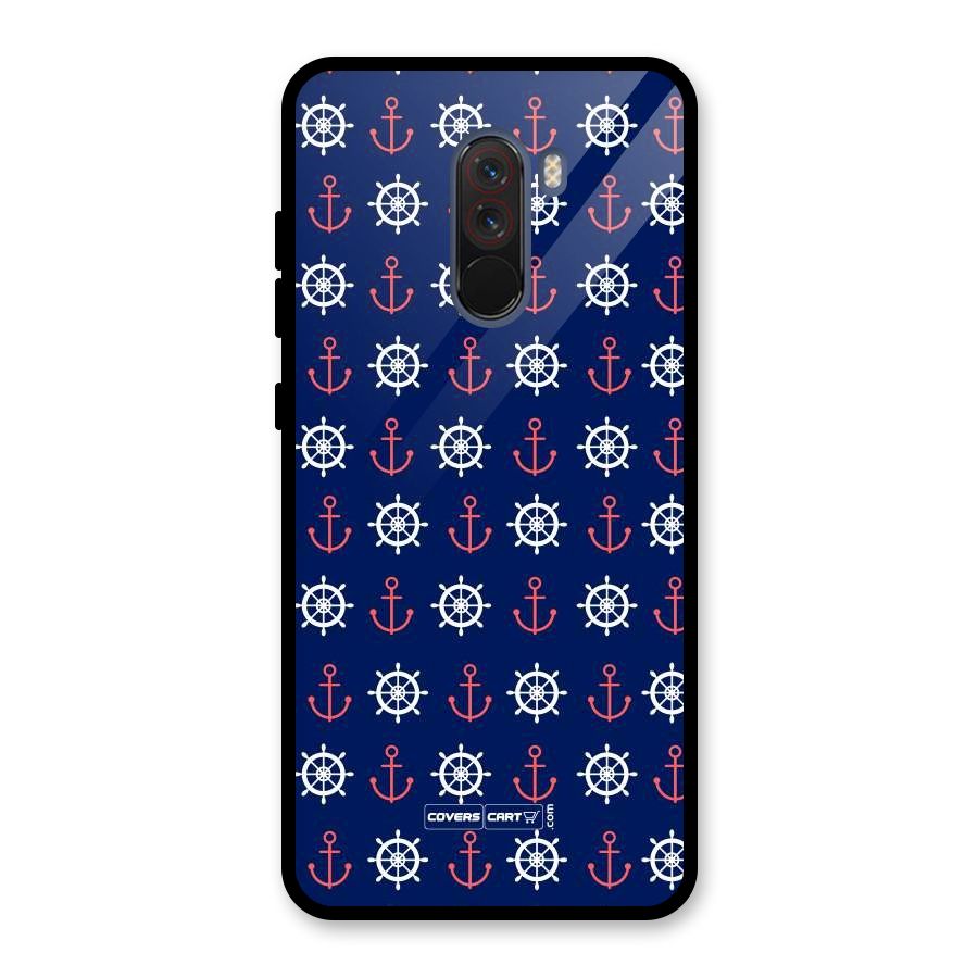 Anchor Pattern Blue Glass Back Case for Poco F1