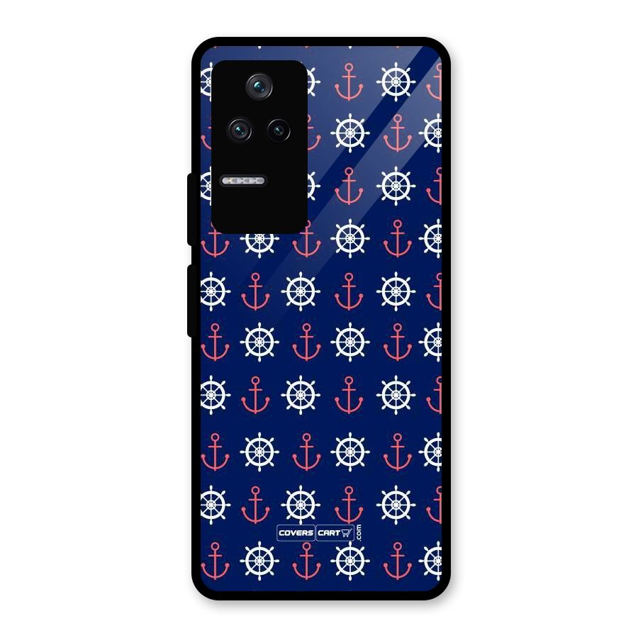 Anchor Pattern Blue Glass Back Case for Poco F4 5G