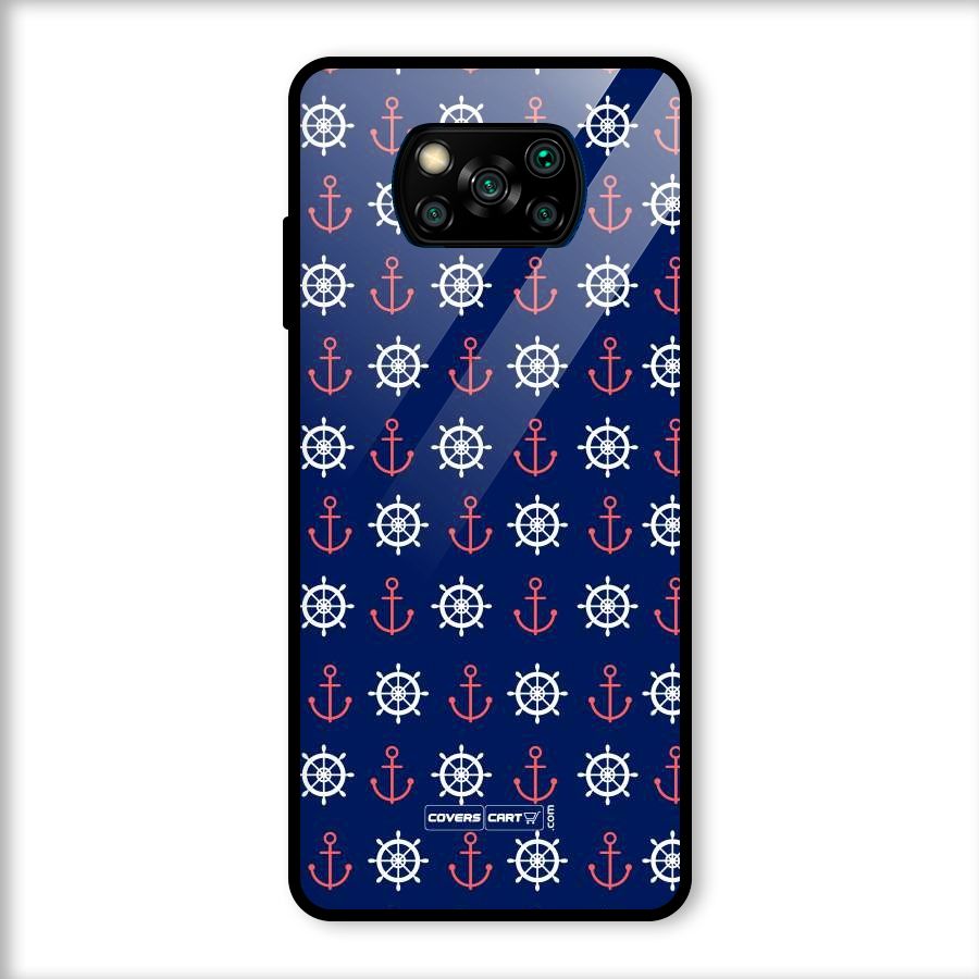 Anchor Pattern Blue Glass Back Case for Poco X3