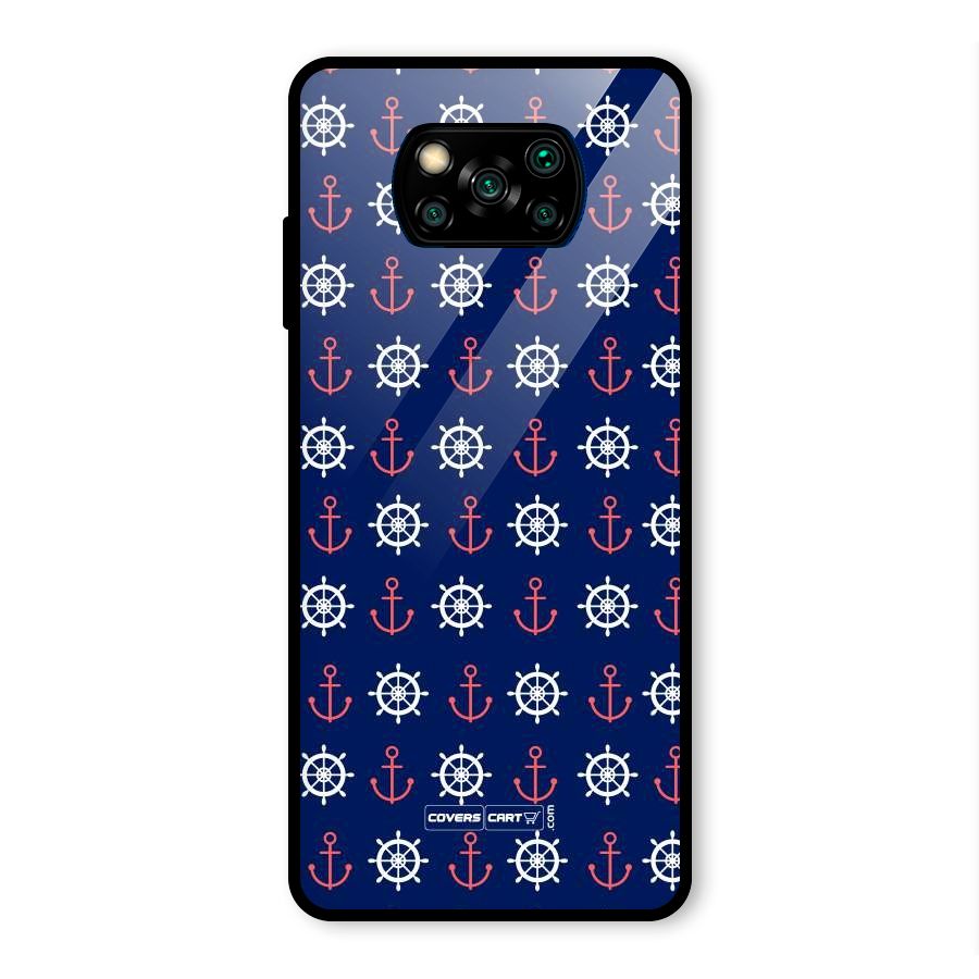 Anchor Pattern Blue Glass Back Case for Poco X3 Pro