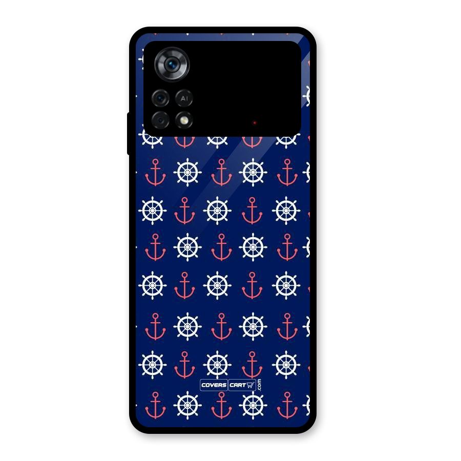 Anchor Pattern Blue Glass Back Case for Poco X4 Pro 5G