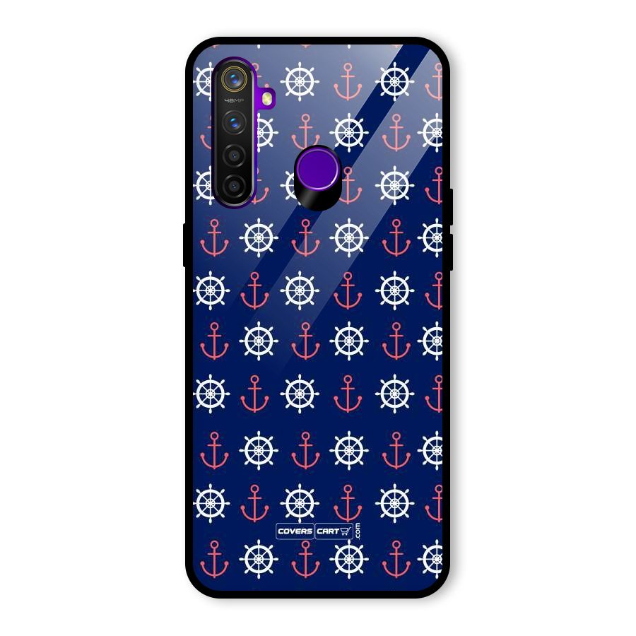 Anchor Pattern Blue Glass Back Case for Realme 5 Pro