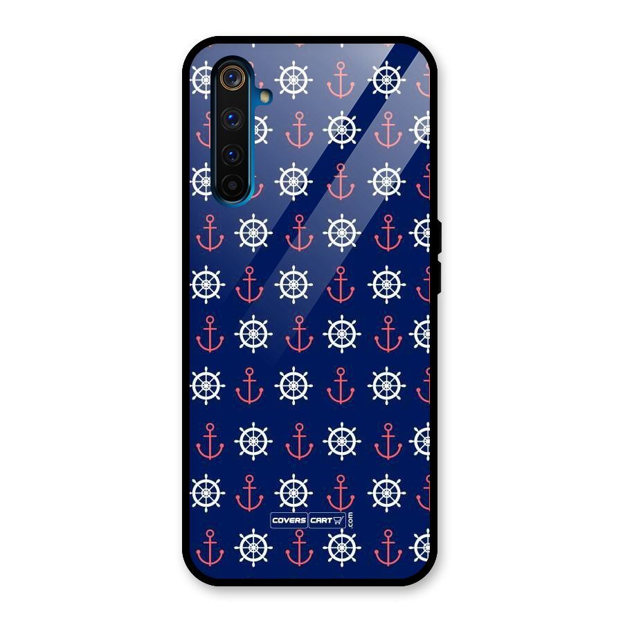 Anchor Pattern Blue Glass Back Case for Realme 6 Pro