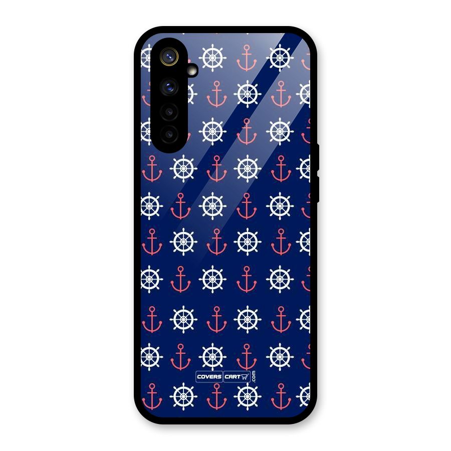 Anchor Pattern Blue Glass Back Case for Realme 6i