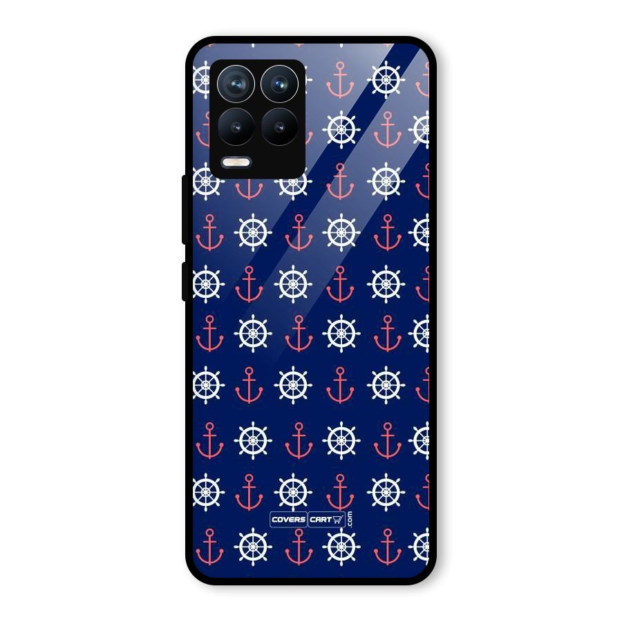 Anchor Pattern Blue Glass Back Case for Realme 8 Pro