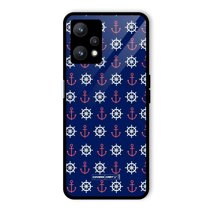 Anchor Pattern Blue Glass Back Case for Realme 9 Pro 5G