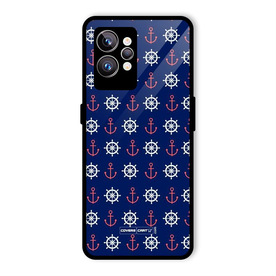 Anchor Pattern Blue Glass Back Case for Realme GT2 Pro